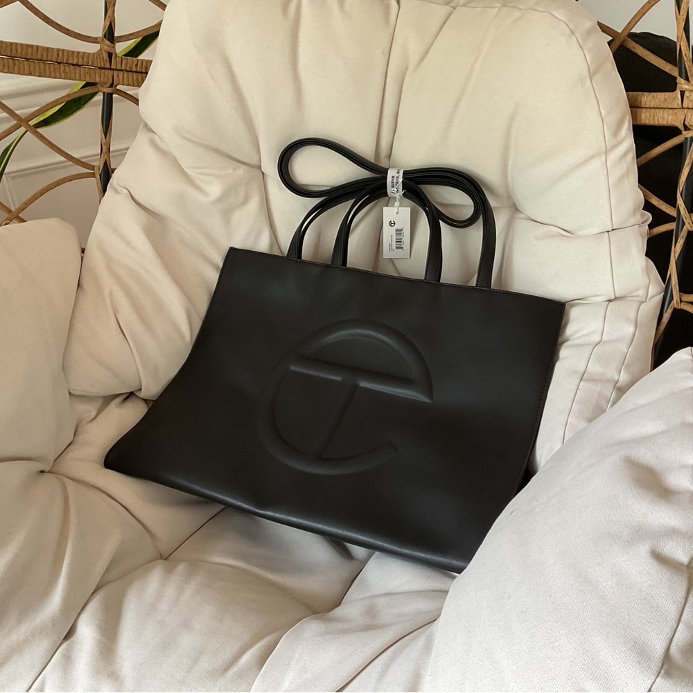 Telfar Black Large NWT Receipt Dusk Cloth Original Plastic and Shipping Box Tote